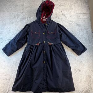 Ladybird Girls Hooded Winter Coat 6–7 Years Navy Plaid Lined Long Jacket